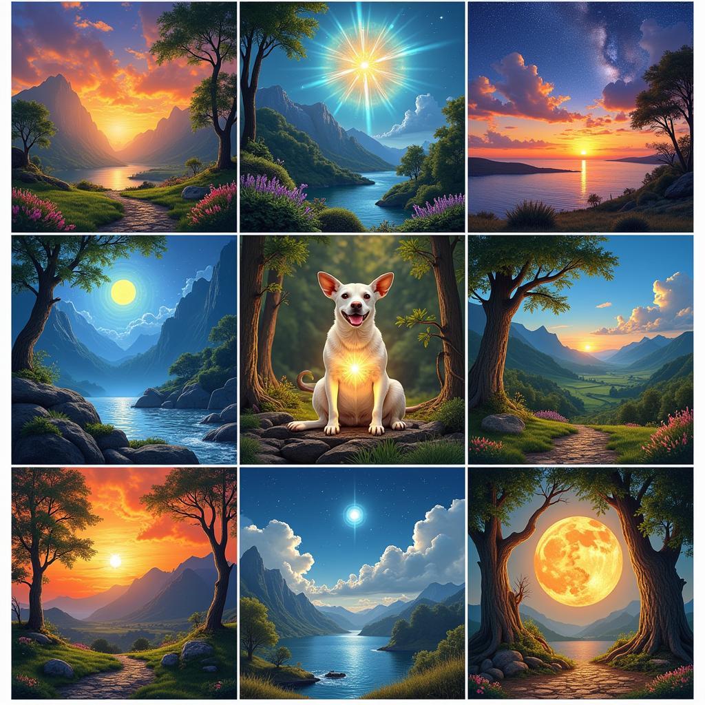 Nature-Inspired Spiritual Art Paintings Featuring Landscapes, Animals, and Celestial Elements