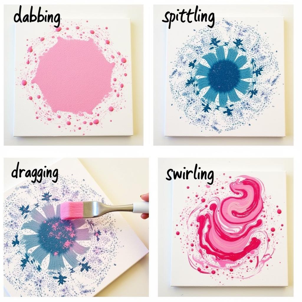 Different sponge painting techniques being applied with acrylic paint to create texture