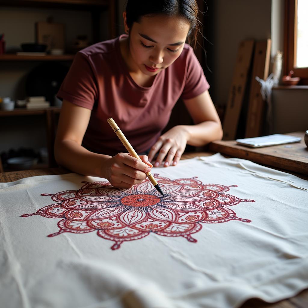 Srikalahasti Kalamkari Artist at Work