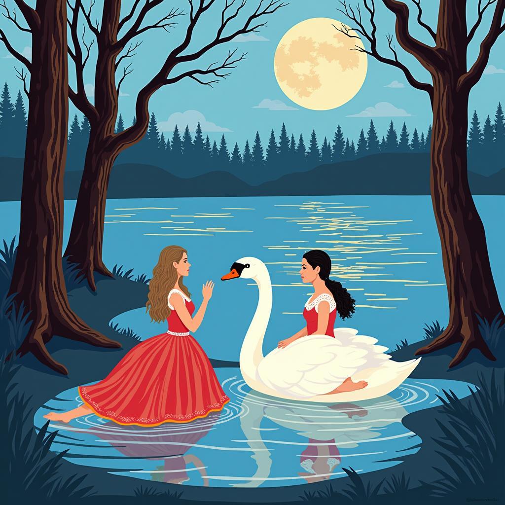 Digital art representation of Swan Lake