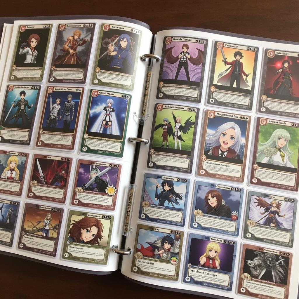 A collection of Sword Art Online cards displayed in a binder.