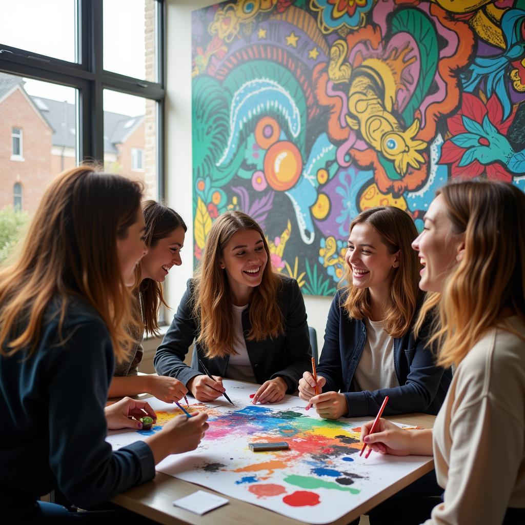 Team Collaborating on a Mural