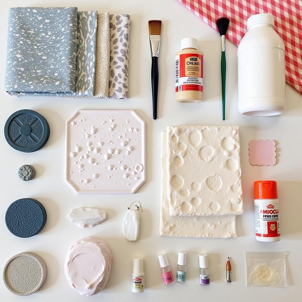 Essential tools and materials in a texture art kit