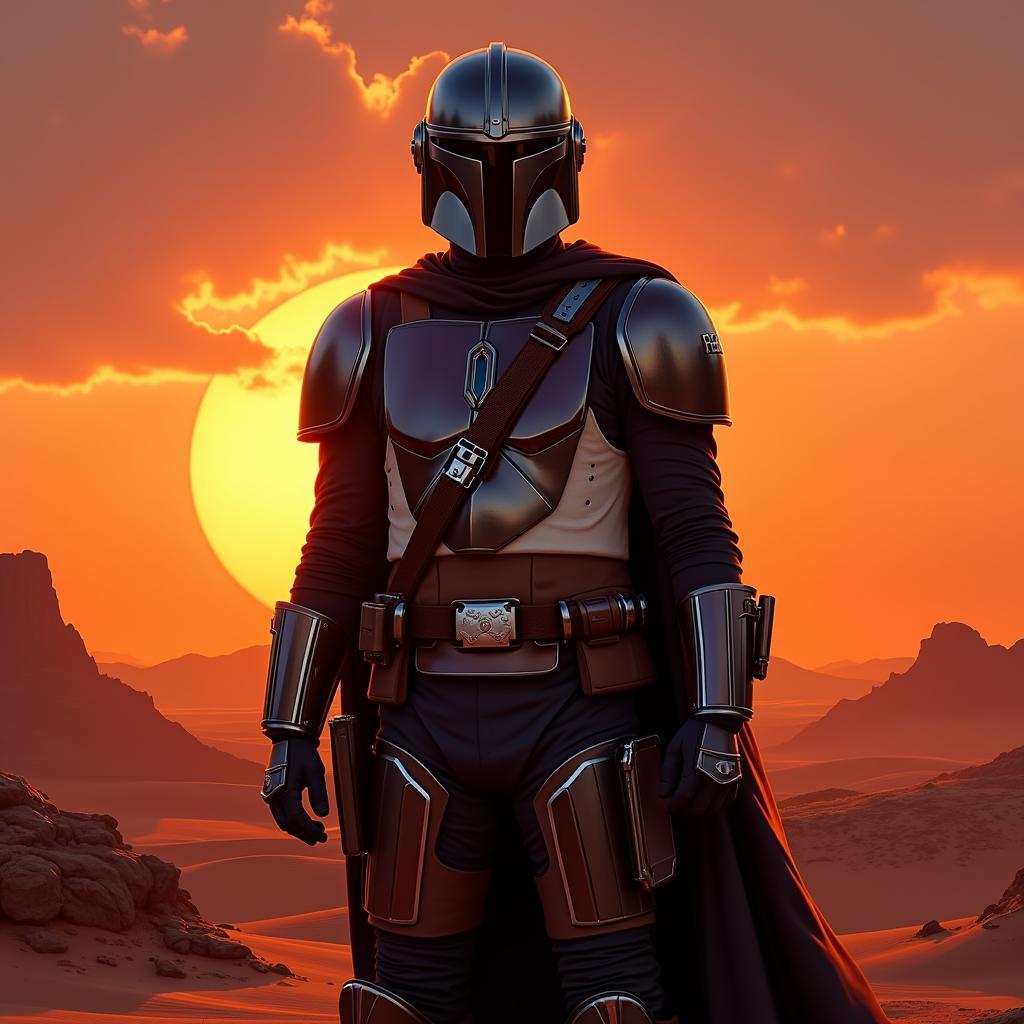 Digital Painting of The Mandalorian in Beskar Armor