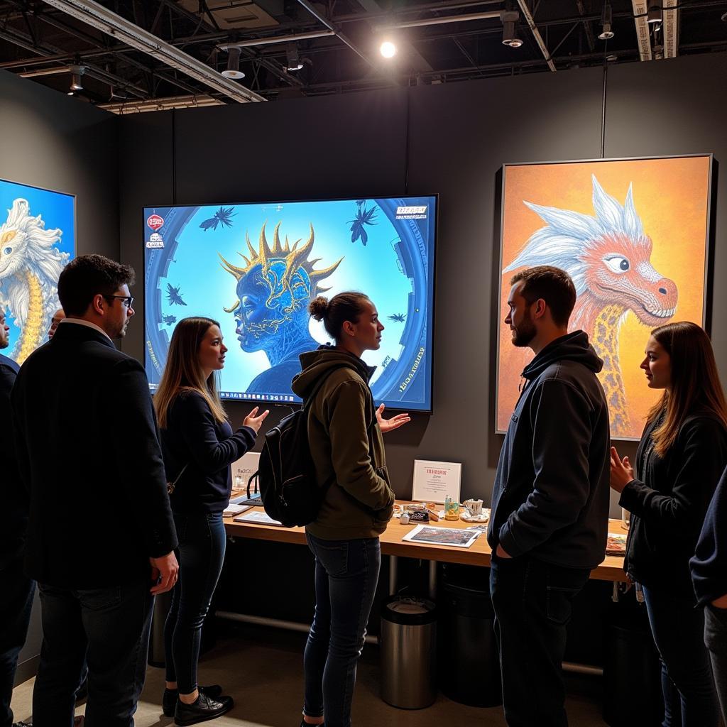 Artist interacting with visitors at the Traverse City Art Fair