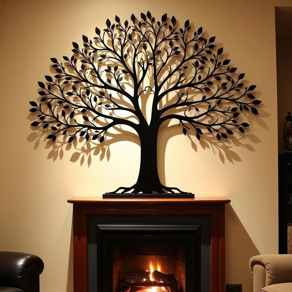 Tree of Life Metal Wall Art in a Living Room