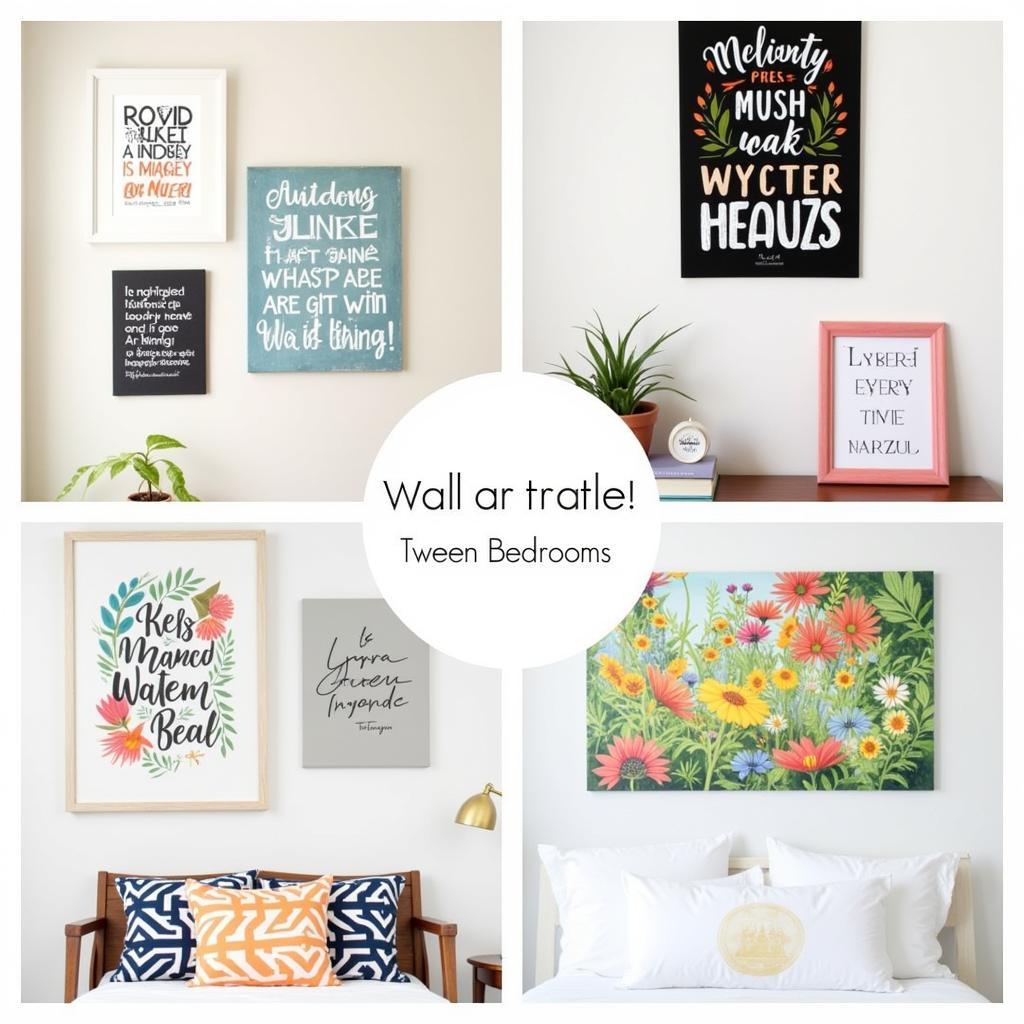 Wall art ideas for tween bedrooms featuring inspirational quotes, personalized posters, and vibrant artwork.