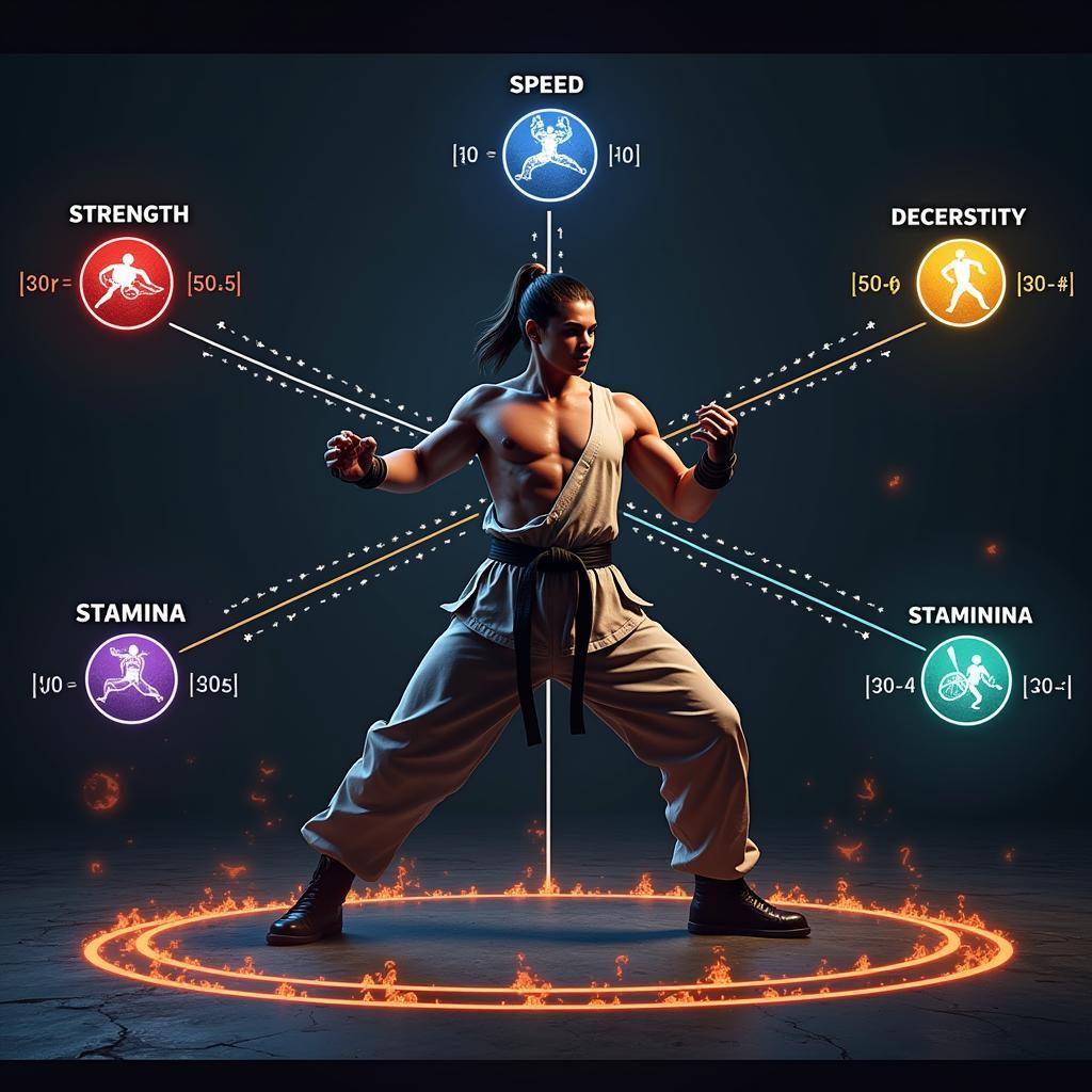 Unstoppable martial arts character with attribute points allocation interface