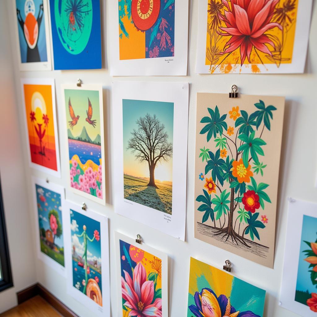 Vibrant Cardstock Art Prints on Display