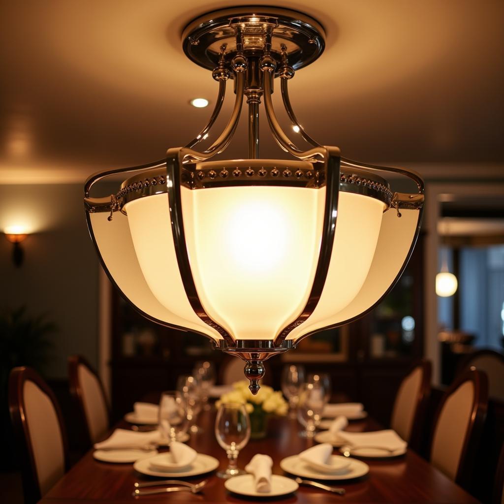 Vintage Art Deco Flush Mount Ceiling Light in a Dining Room