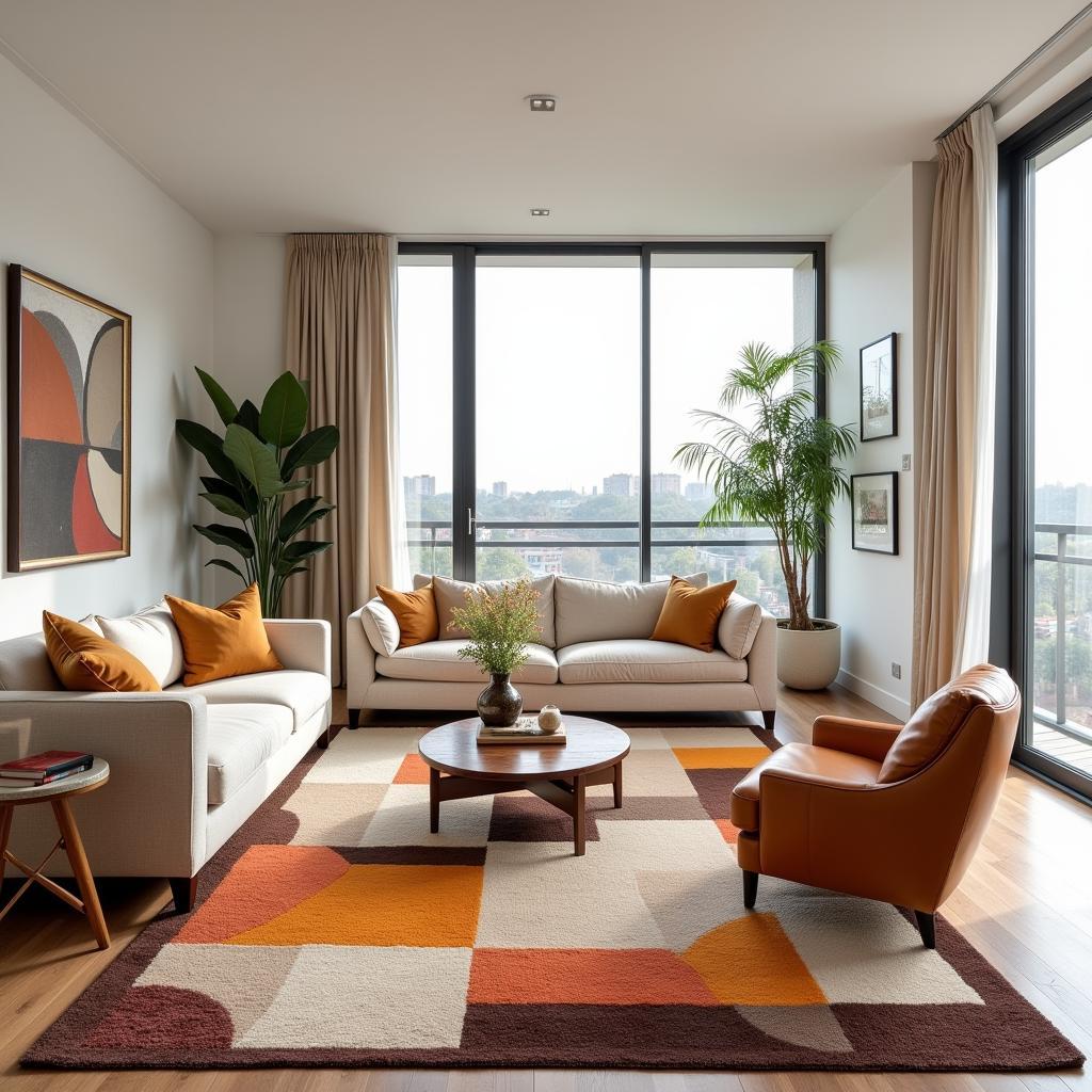 Vintage Art Deco Rug in a Modern Living Room