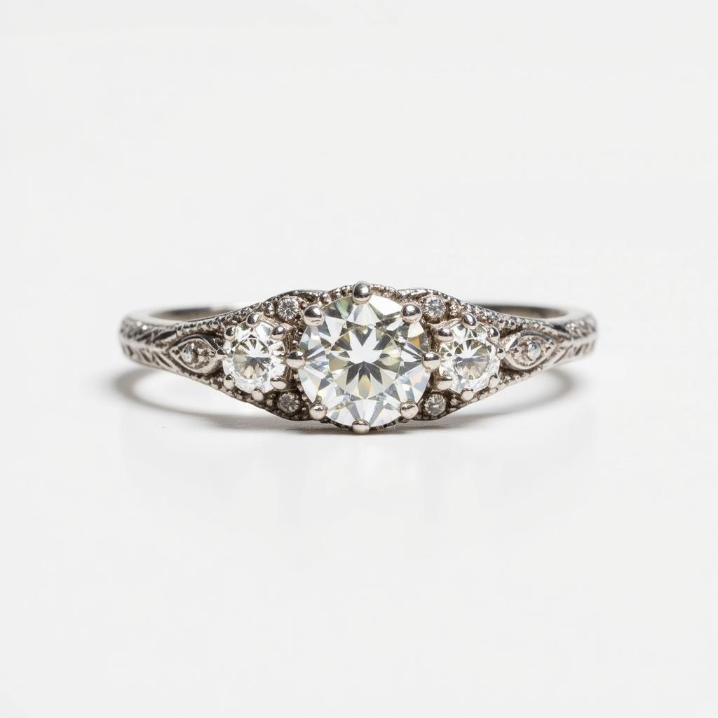 Vintage Art Deco Three Stone Diamond Ring with Milgrain Detailing