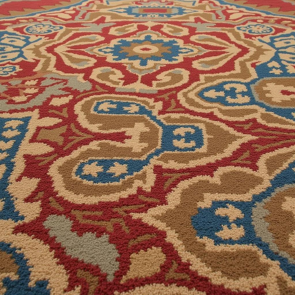 Close-up of a vintage Arts and Crafts rug showing intricate details