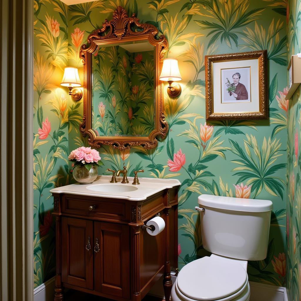 Vintage Wallpaper in a Powder Room