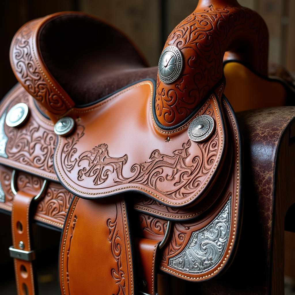 Western Art Saddle with Cowboy Theme