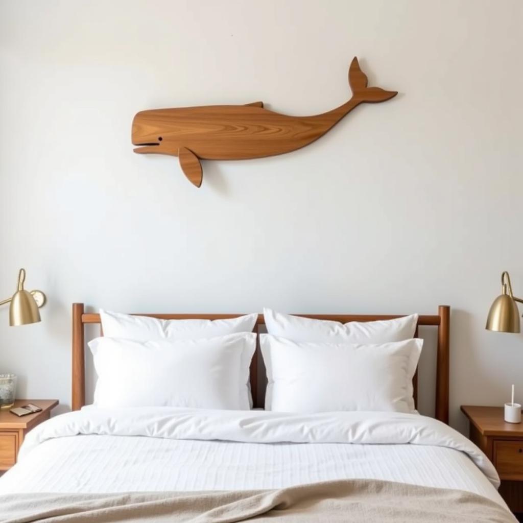 Whale Wood Wall Art in a Bedroom Setting