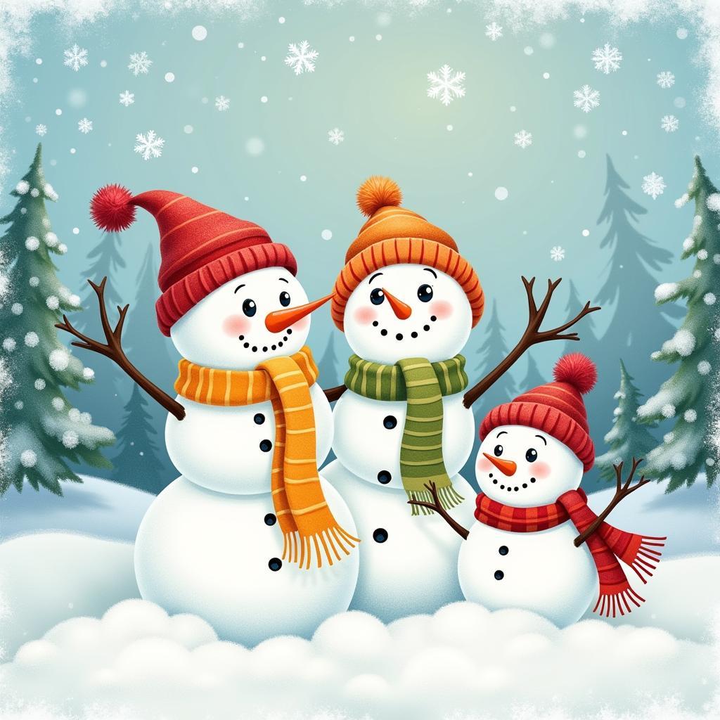 Whimsical Snowman Family Winter Wall Art