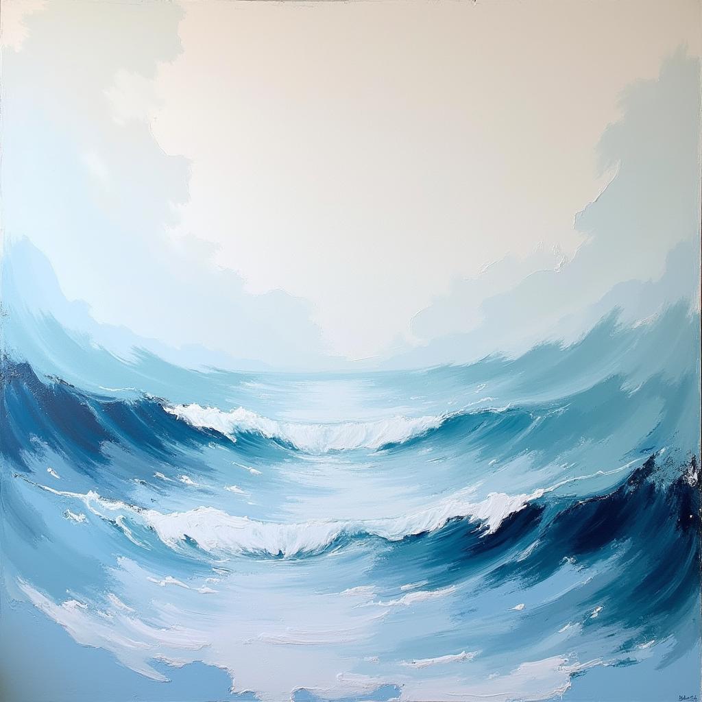 White and blue abstract ocean canvas art.