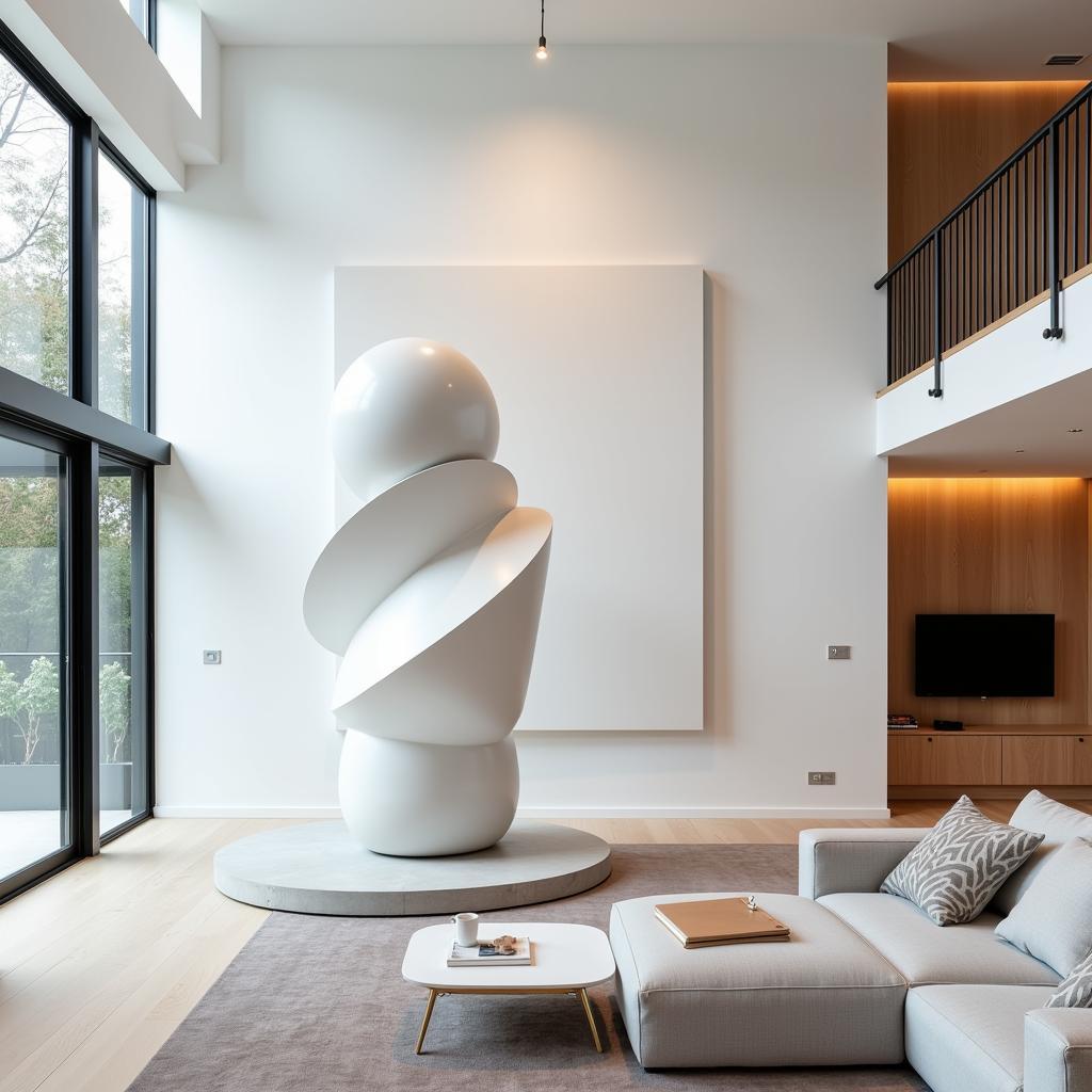 A white minimalist sculpture in a modern home