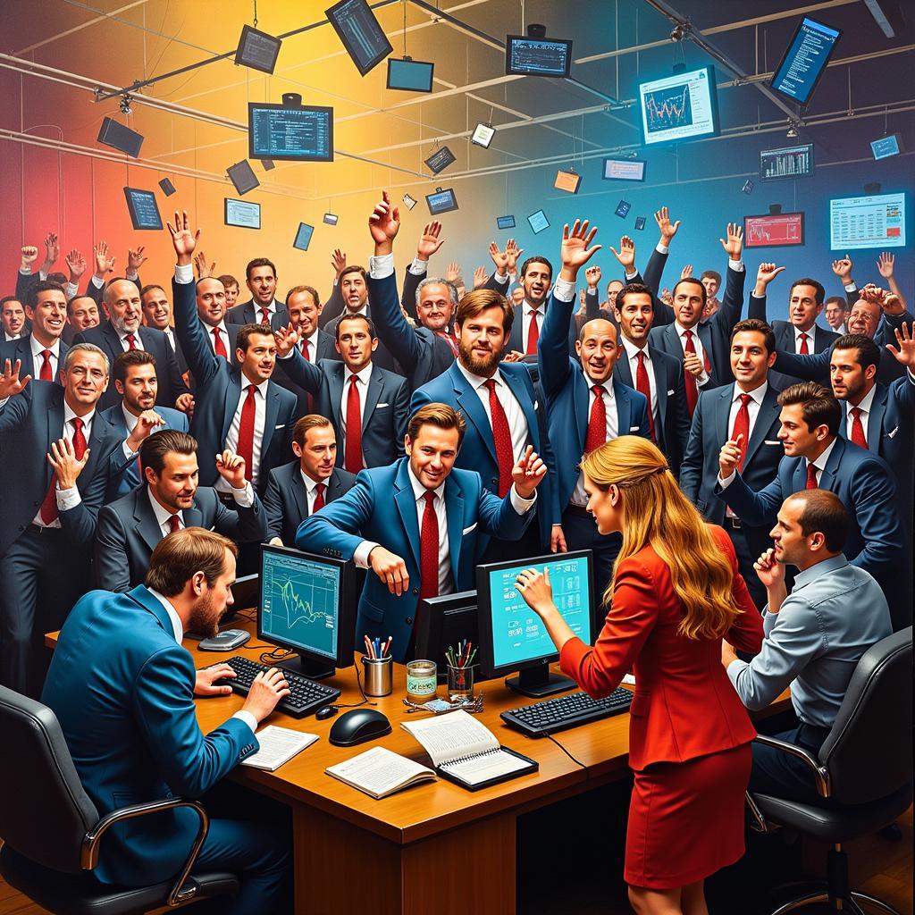 Wolf of Wall Street Trading Floor Chaos Canvas