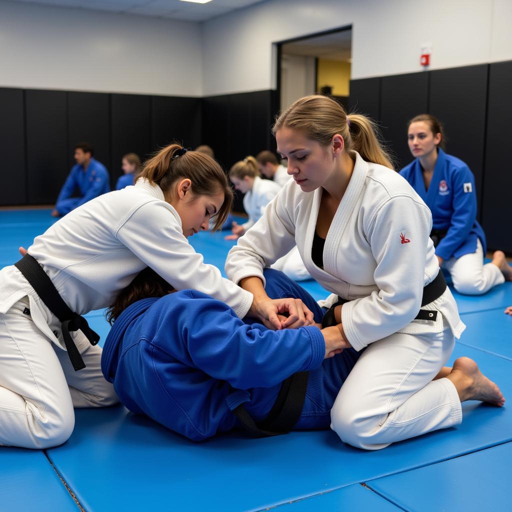 Women practicing Brazilian Jiu-Jitsu for self-defense