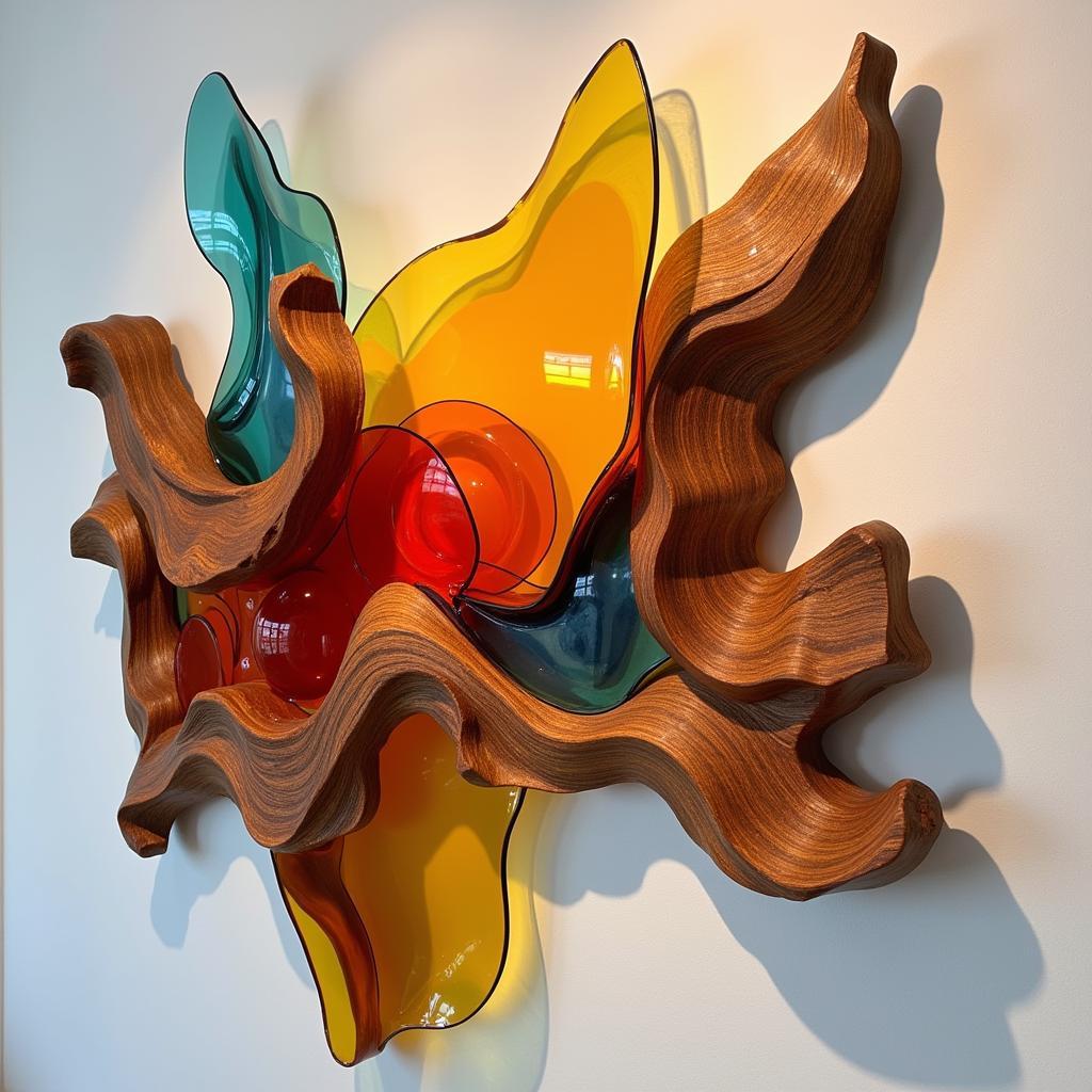 Wood Glass Wall Sculpture