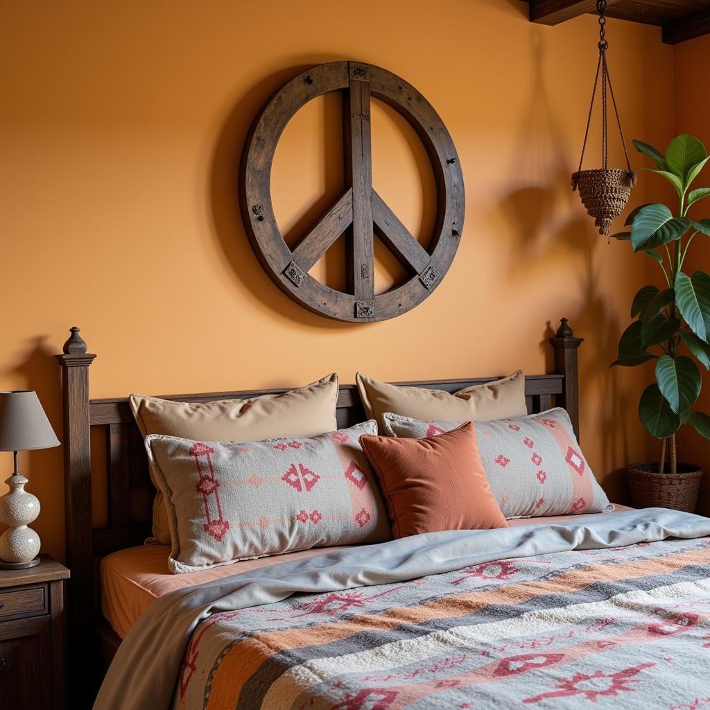 Wooden Peace Sign in a Bedroom