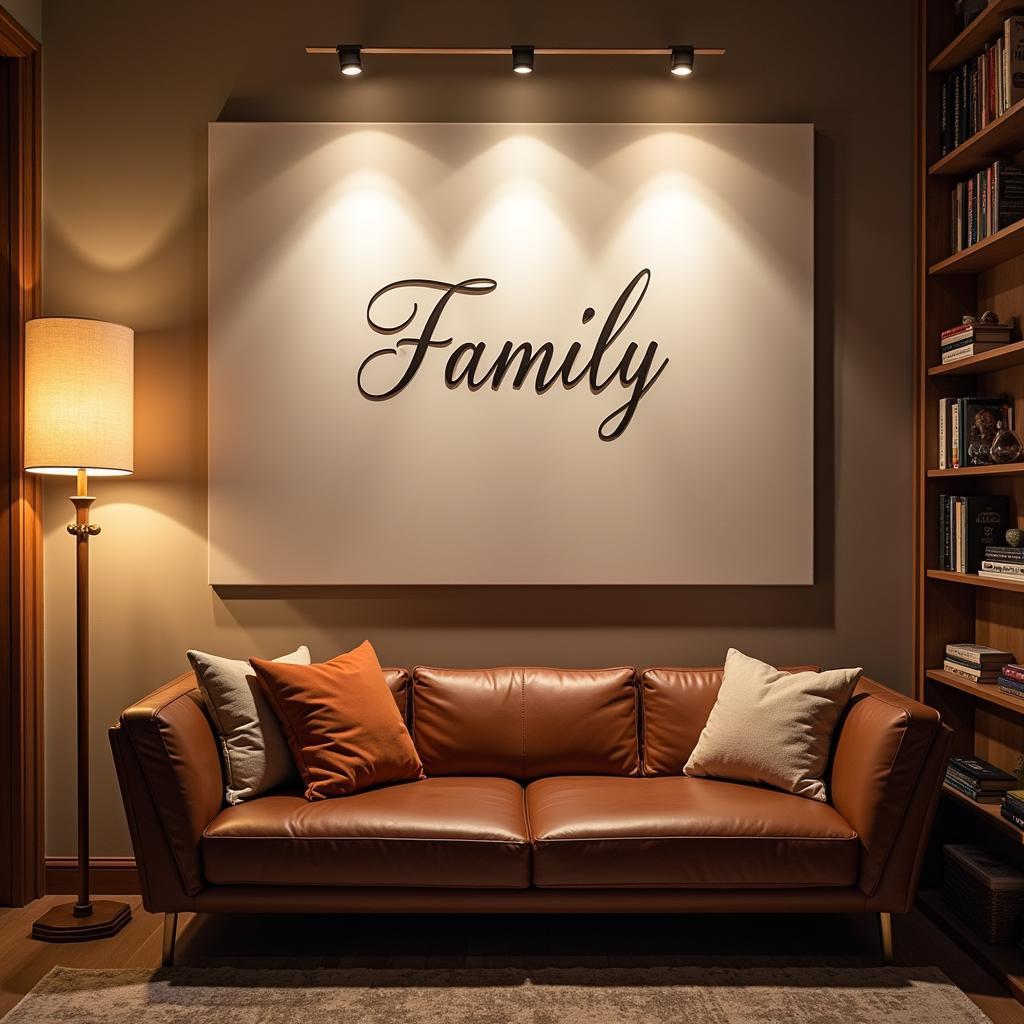 Word art adds a personalized touch to a living room setting