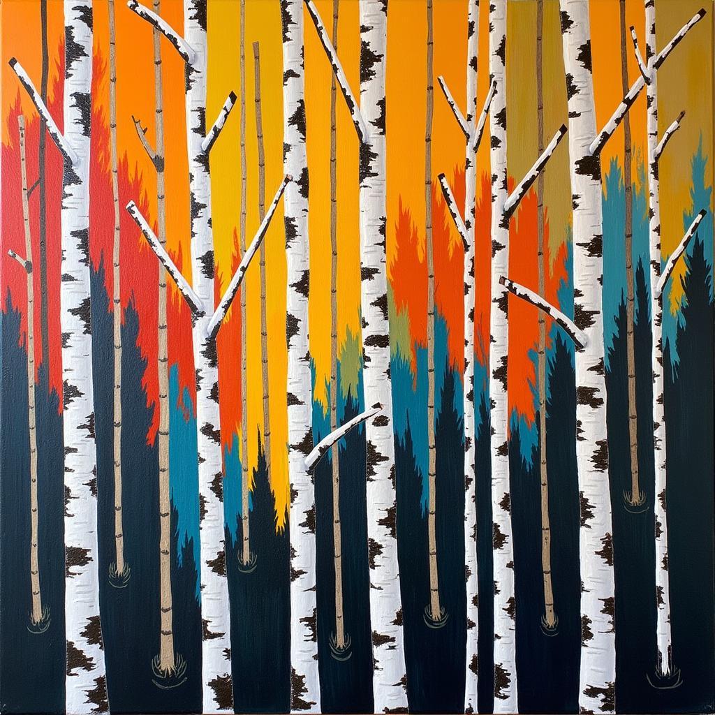 Abstract Birch Tree Art on Canvas