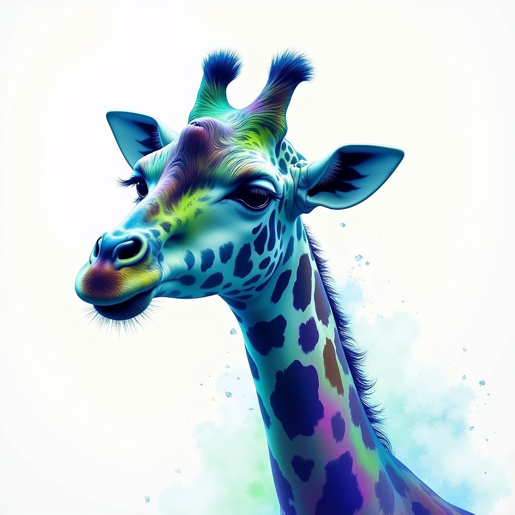 Abstract depiction of a giraffe in swirling colors, showcasing the use of digital art techniques.