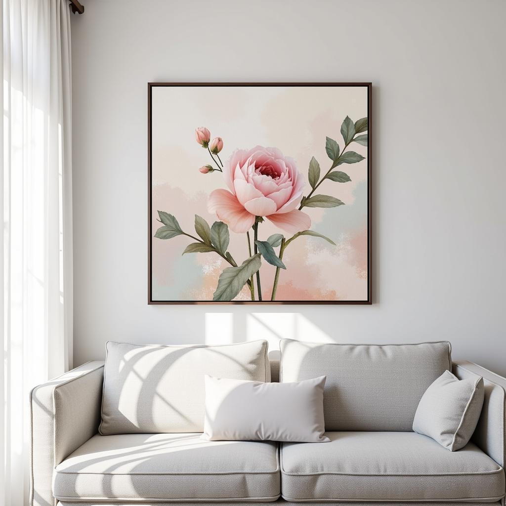 Abstract floral canvas wall art adds a touch of elegance to a modern living room