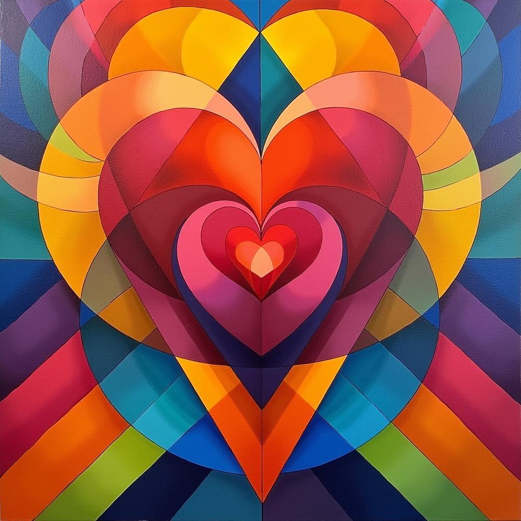 Abstract love art utilizing geometric shapes and vibrant colors.