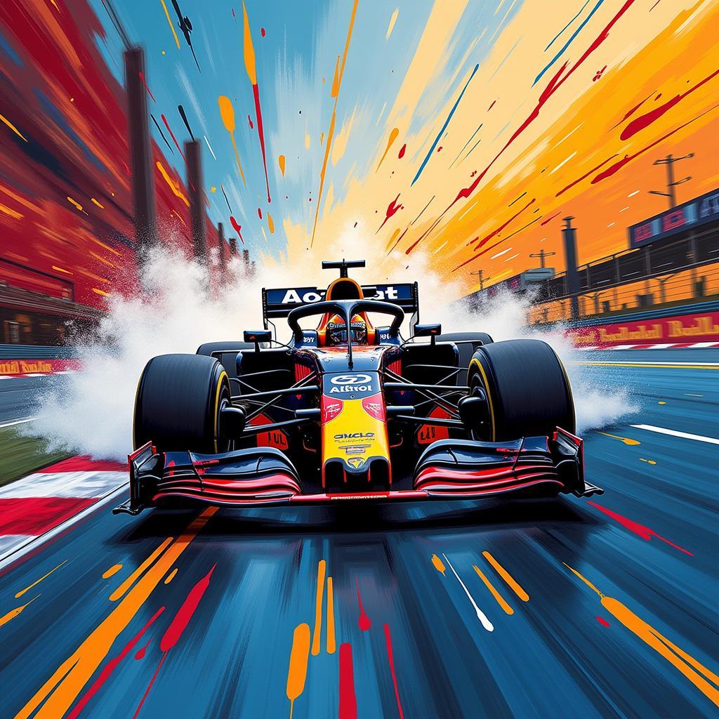 Dynamic Composition in Abstract Motorsport Art