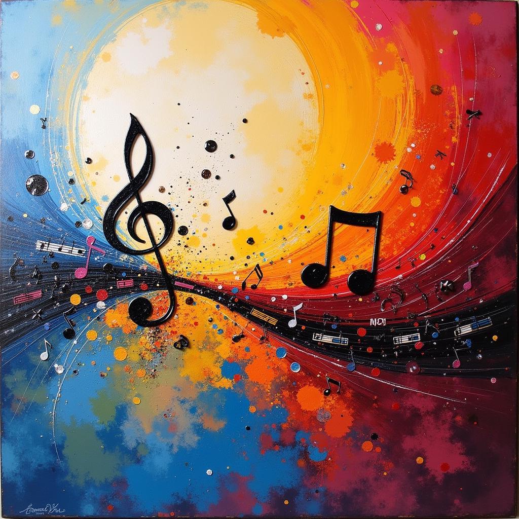 Abstract Music Wall Art with Vibrant Colors and Dynamic Shapes