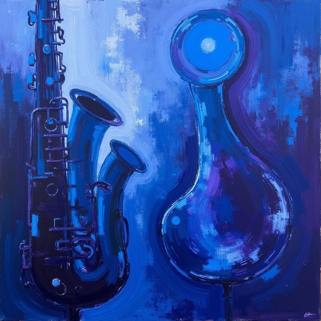 An abstract painting representing the blues genre