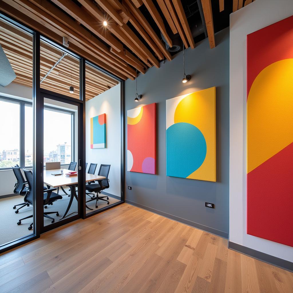 Sound-absorbing art panels in a modern office