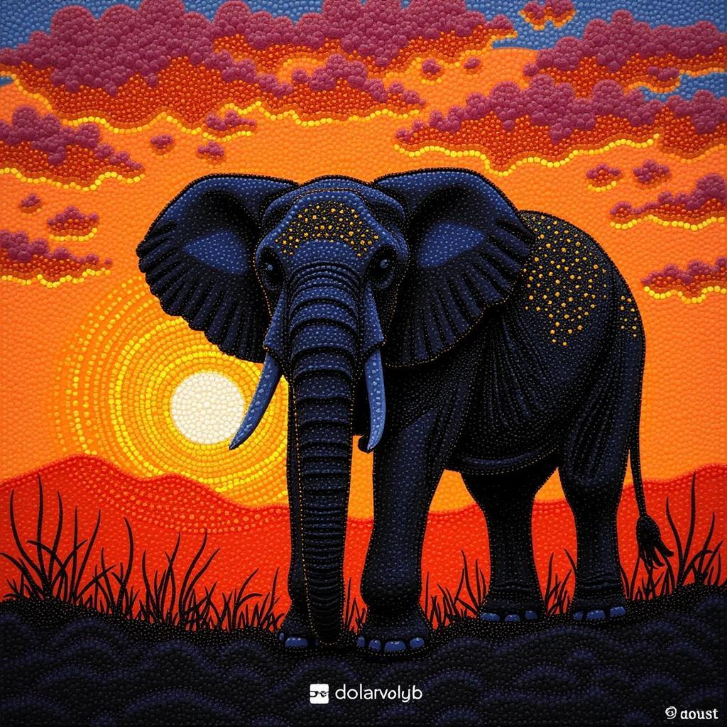 African Elephant Diamond Painting at Sunset