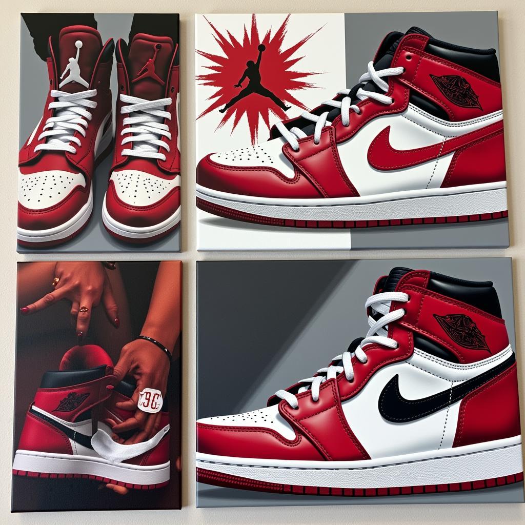 Air Jordan canvas art featuring iconic sneaker designs like the Air Jordan 1 and Air Jordan 11.