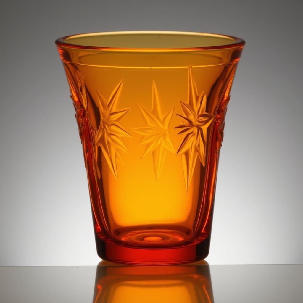 Amber glass art deco vase with intricate geometric design