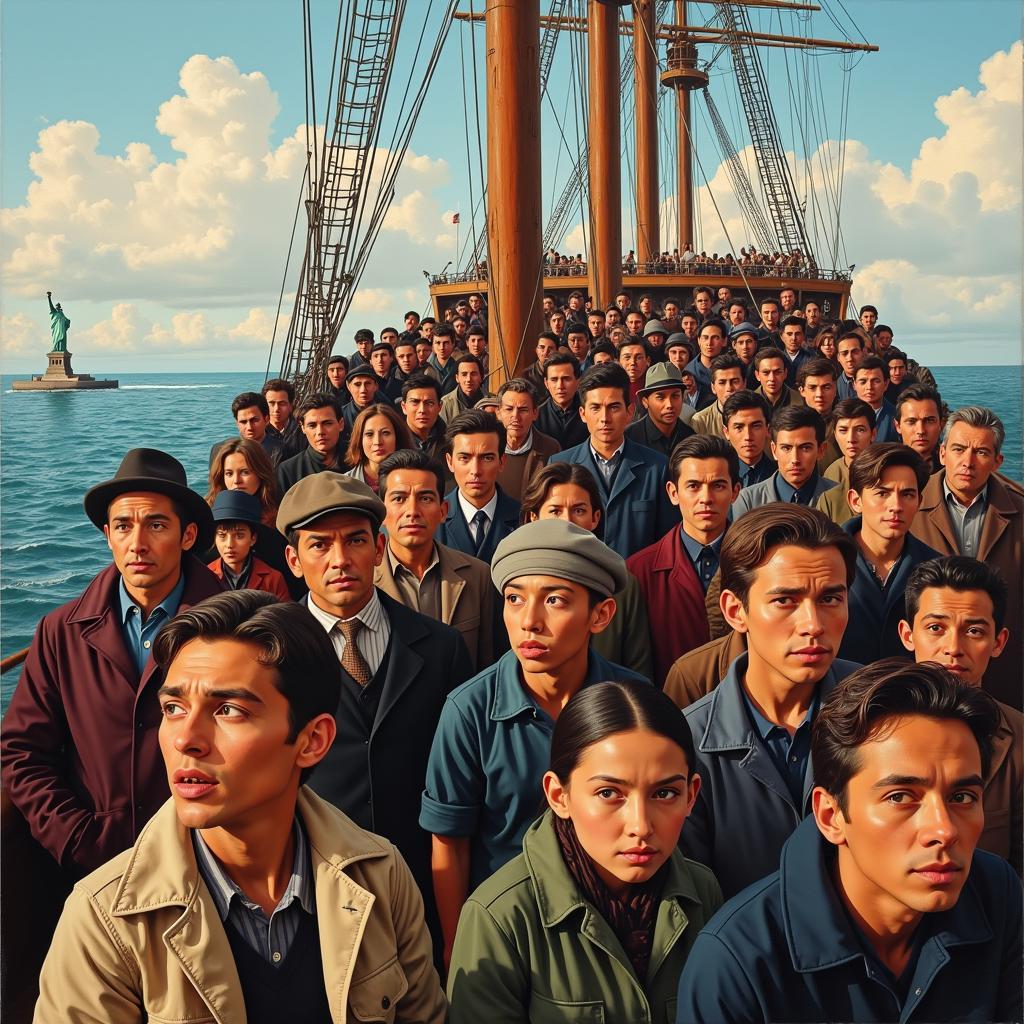 Painting depicting immigrants arriving in America