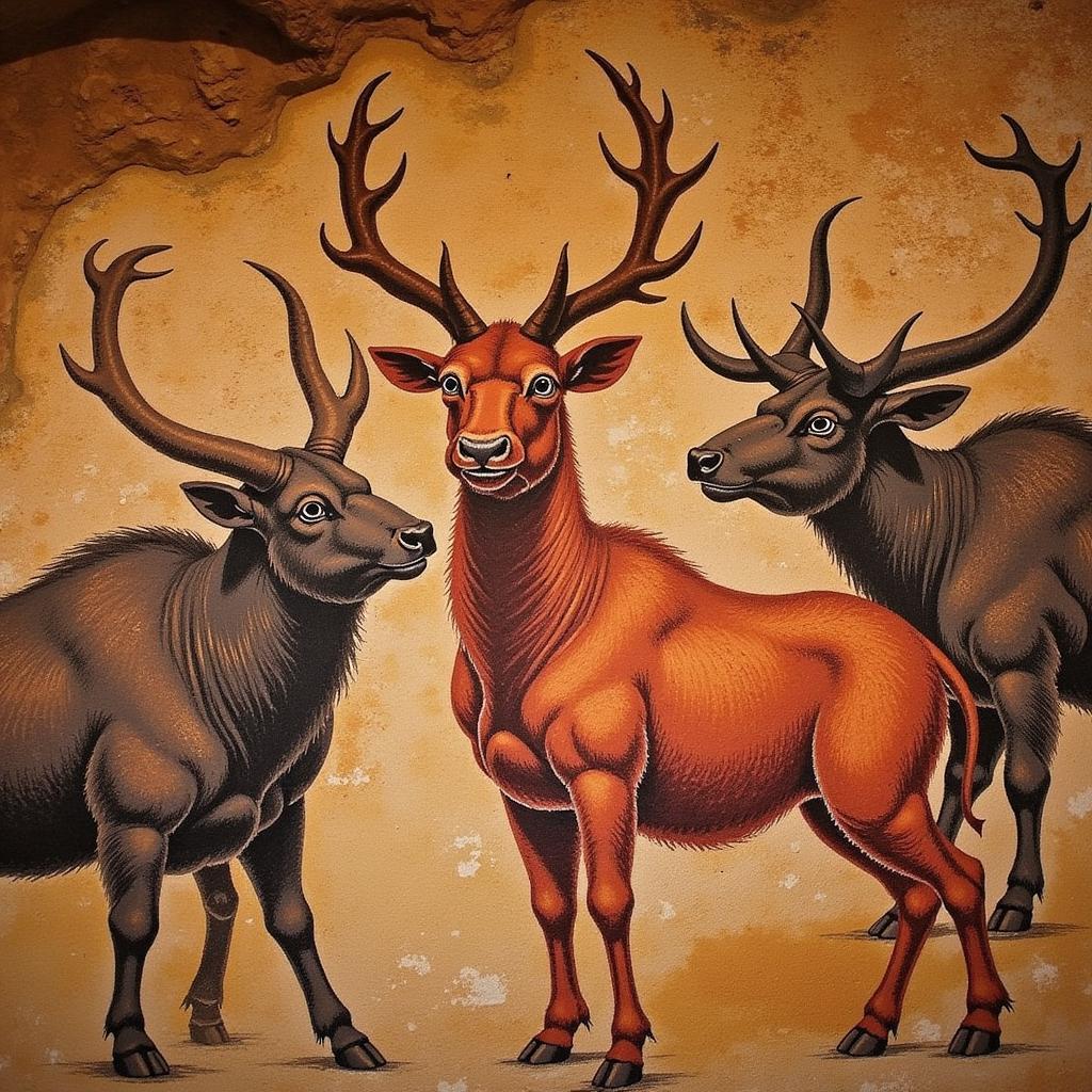 Ancient Cave Painting of Horned Animals