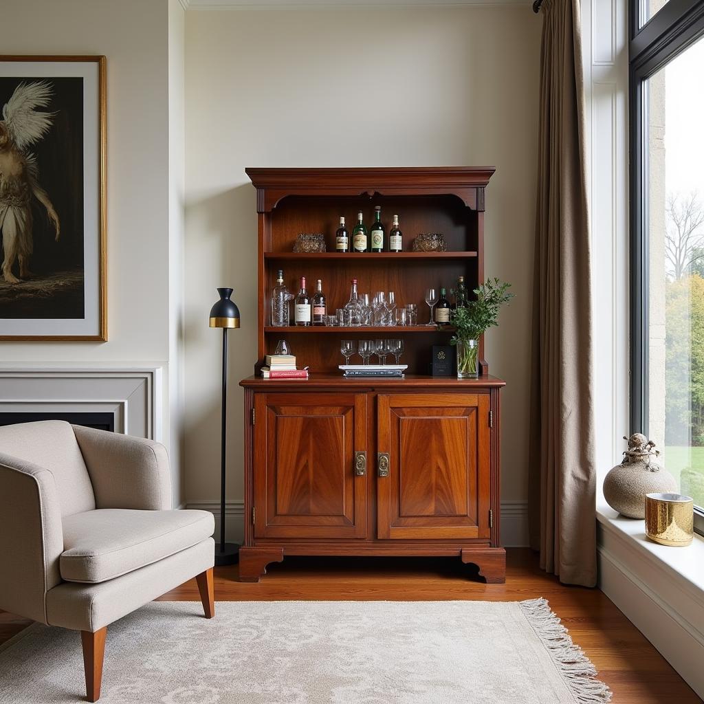 Antique Art Deco Bar Cabinet in a Modern Living Room