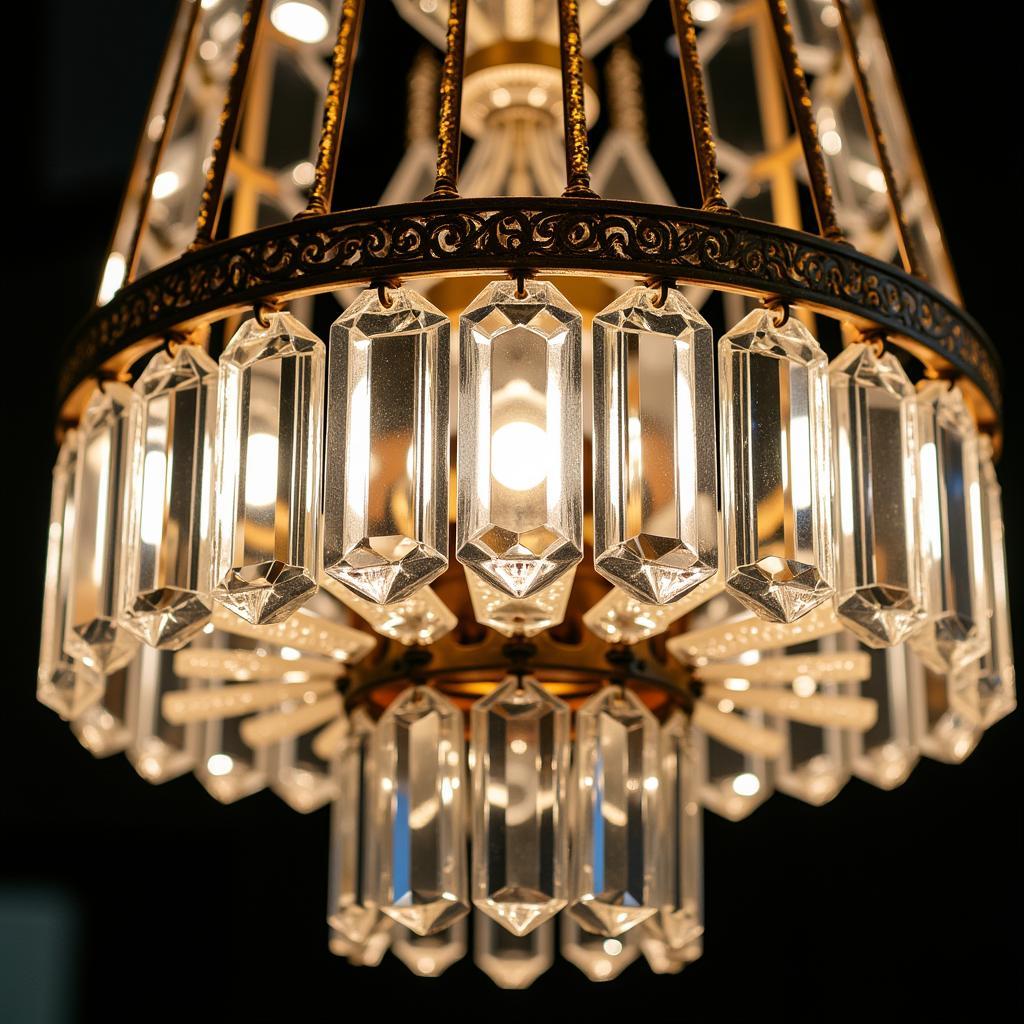 Antique Art Deco Chandelier with Crystal Glass Accents