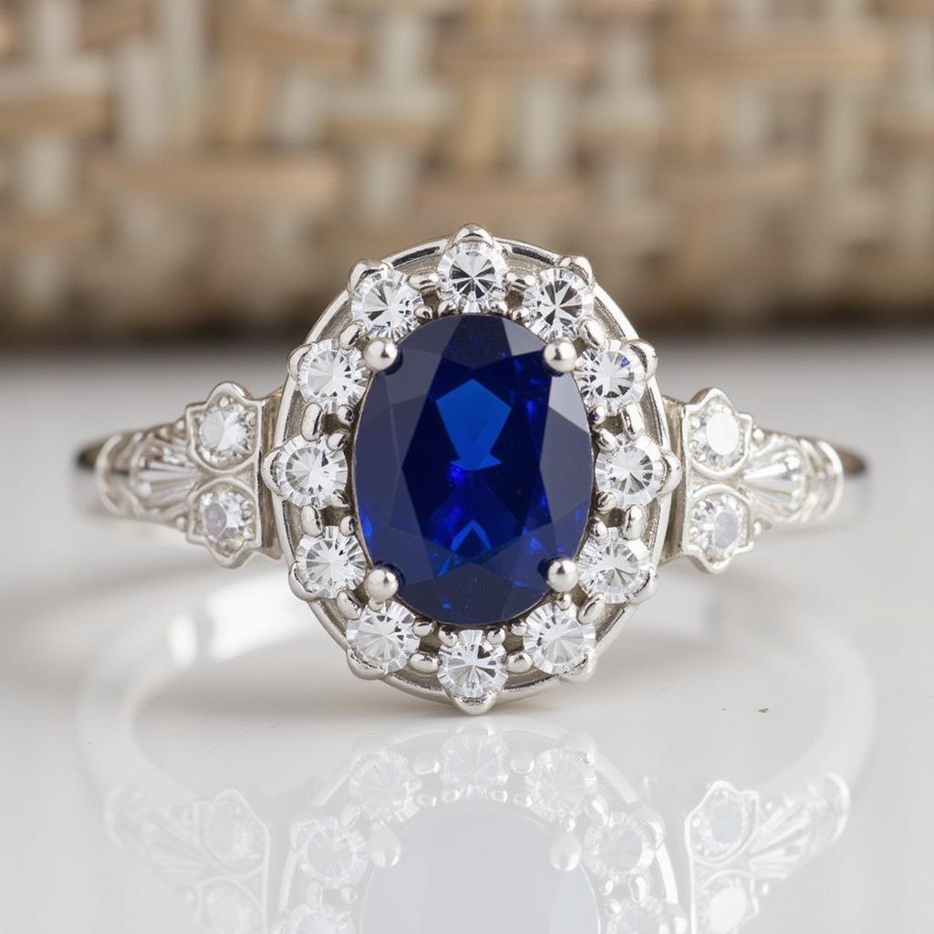 Antique Art Deco platinum ring with diamonds and sapphires