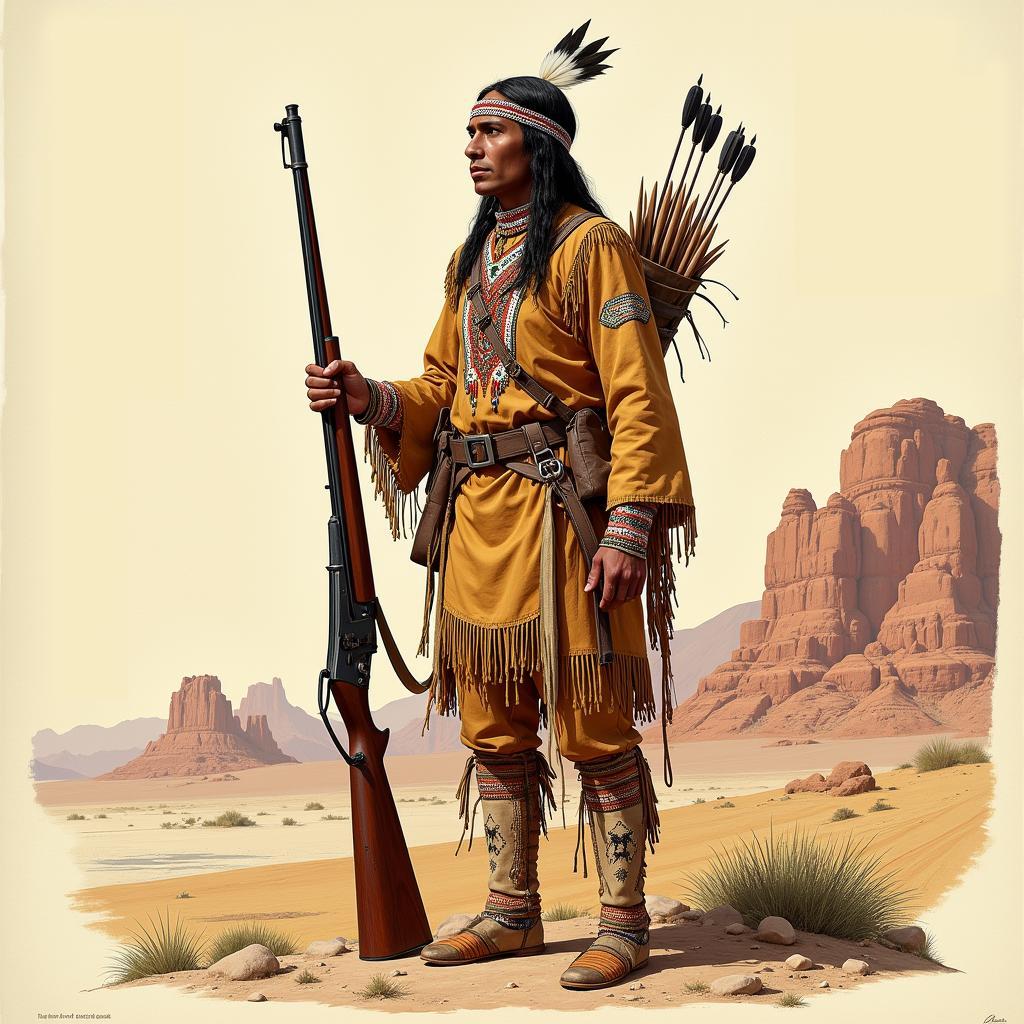 Apache Warrior with Historical Clothing and Weapons