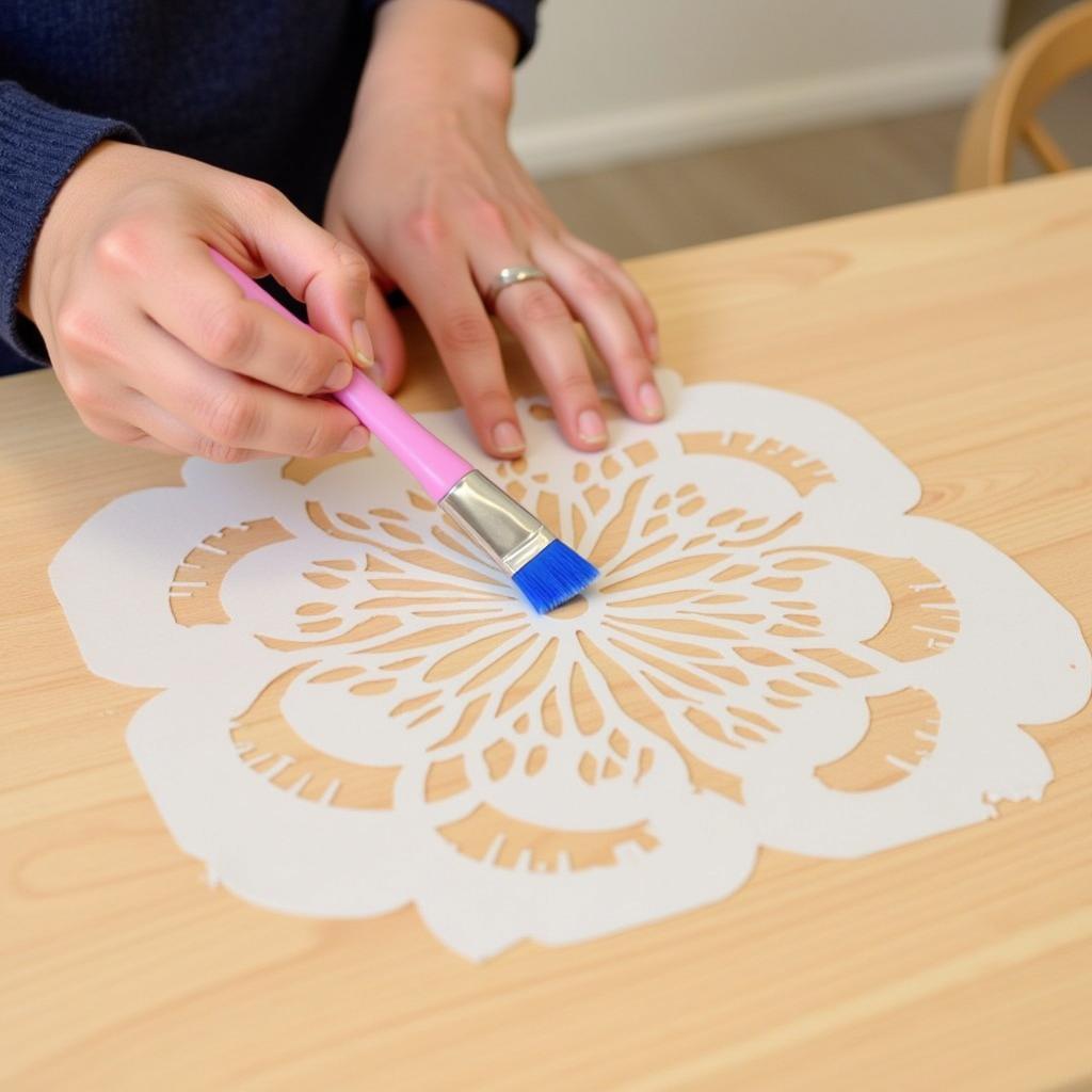 Applying Paint with a Stencil on Wood