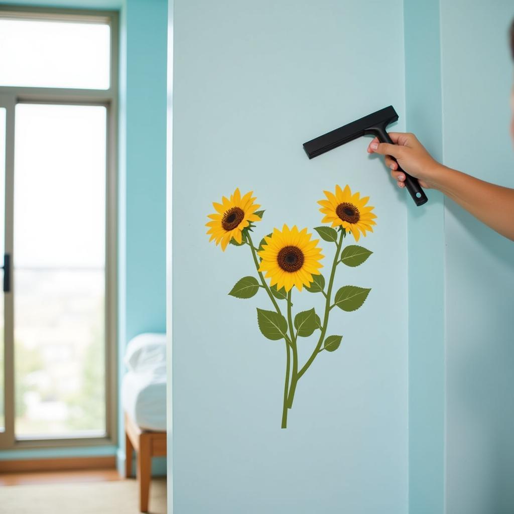 Applying Wall Art Decals Flowers to a Bedroom Wall