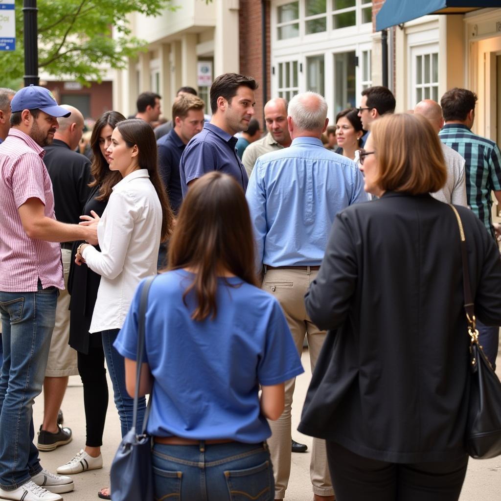 Attendees interacting with artists and appreciating artworks at the Arlington Art Walk