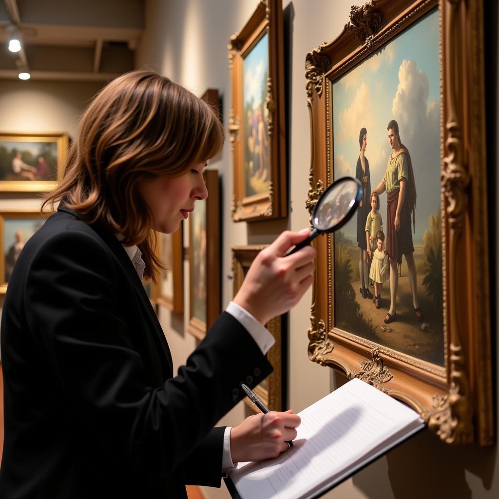 Art Appraisal Expert Examining a Painting in Boston