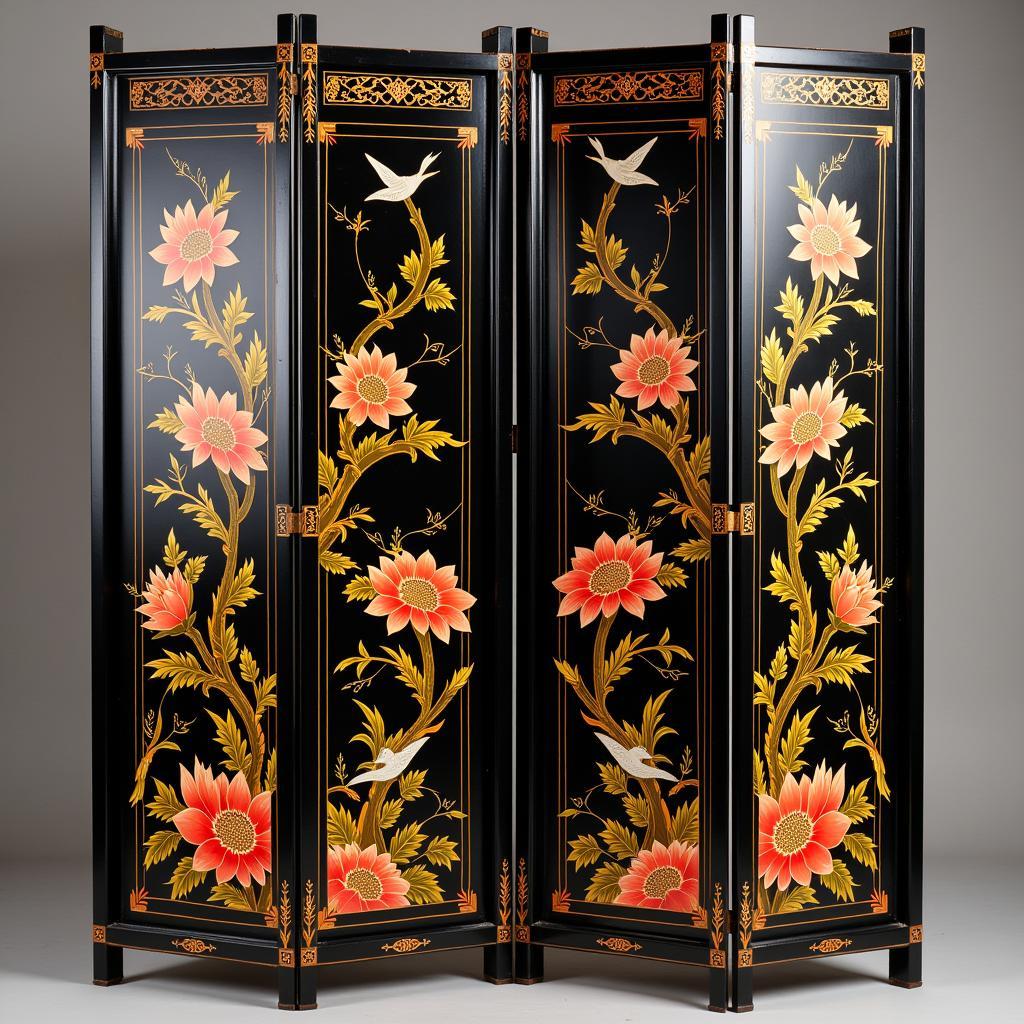 Art Deco Asian Lacquered Screen